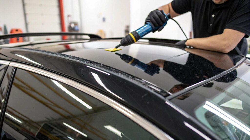 Oklejanie dachu na czarny połysk – efekt szklanego dachu